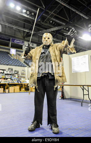 Belfast, Northern Ireland. 26 Oct 2014 - A man dressed as Jason from the film 'Hallowe'en' at Film and Comicon 2014 Credit:  Stephen Barnes/Alamy Live News Stock Photo