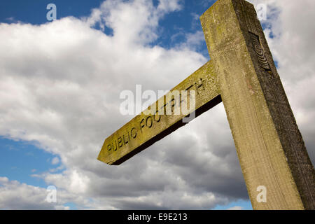 A public footpath sign in the English countryside. Stock Photo