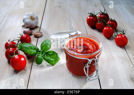 jar of tomato sauce, freshly prepared in the traditional way Stock Photo