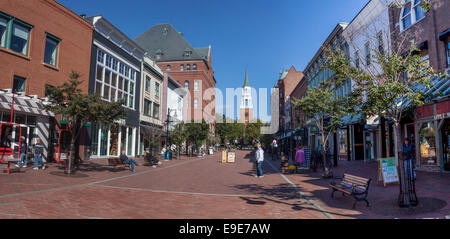 Panorama of the Pedestrian-only Church Street Burlington Vermont Stock Photo