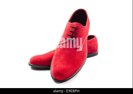 Red men suede shoes isolated on white background Stock Photo