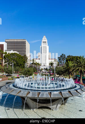 City Hall viewed from Grand Park in downtown Los Angeles, California, USA Stock Photo