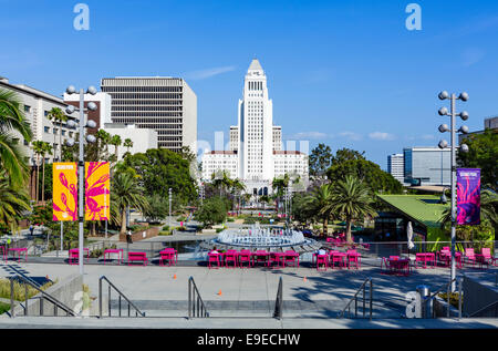 City Hall viewed from Grand Park in downtown Los Angeles, California, USA Stock Photo