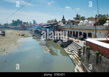 Unidentified local people on the cremation ceremony in Pashupatinath, on Ghat located on holy Bagmati river in Kathmandu Stock Photo