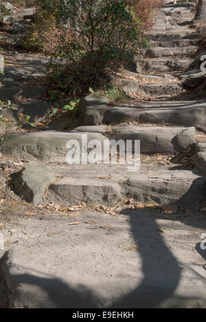 Stone steps on rocky pathway to the overlook at Pilot Mountain. State Park, NC Stock Photo