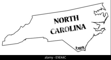 A North Carolina state outline with the date of statehood isolated on a white background Stock Photo