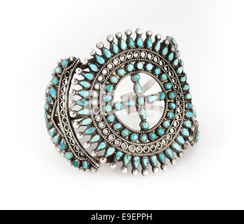 Zuni, Native American Turquoise and Silver Cuff Bracelet. Stock Photo