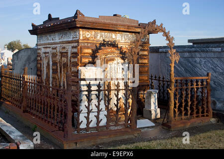 Cast iron tomb in Greenwood Cemetery, New Orleans, LA. Stock Photo