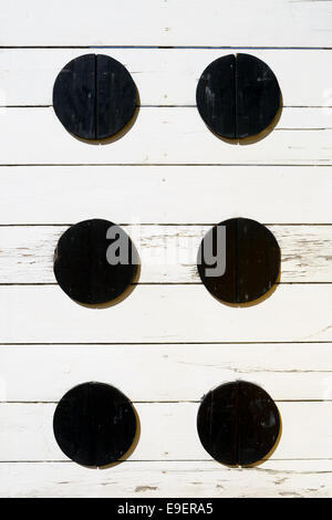 Old wooden wall with round pattern Stock Photo