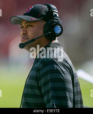 October 25, 2014: Stanford Cardinal head coach David Shaw during the NCAA Football game between the Stanford Cardinal and the Oregon State Beavers at Stanford Stadium in Palo Alto, CA. Stanford defeated Oregon State 38-14. Damon Tarver/Cal Sport Media Stock Photo