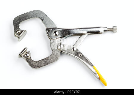 locking C-clamp with swivel pads isolated on white background Stock Photo