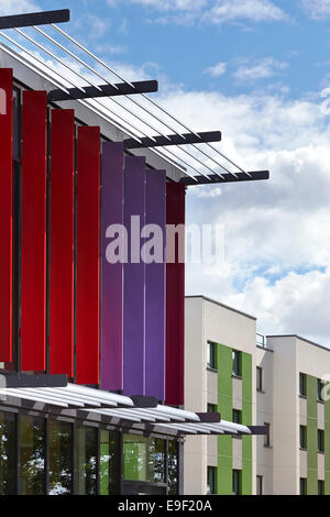 The Meadows Student Accomodation, University of Essex, Colchester, United Kingdom. Architect: bouygues, 2013. Colourful facade f Stock Photo