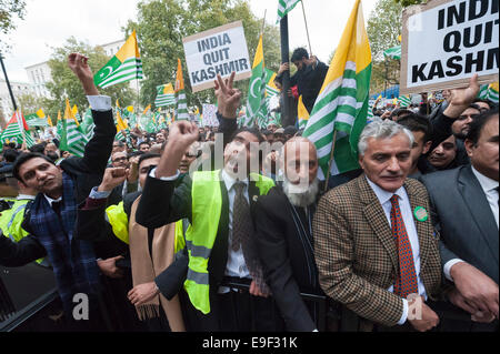 Whitehall, London, UK. 26th October 2014. Thousands of pro-kashmiri supporters take part in the so-called “Million March” from Trafalgar Square to Downing Street.  The date of the march, October 26, has been highlighted as significant for pro-Pakistan groups as it was on this date in 1947 that the last ruler of the state of Jammu and Kashmir acceded to India. Credit:  Lee Thomas/Alamy Live News Stock Photo