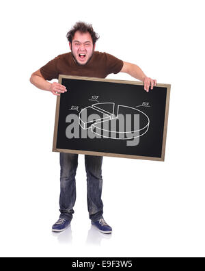 angry man holding blackboard with   drawing chart Stock Photo