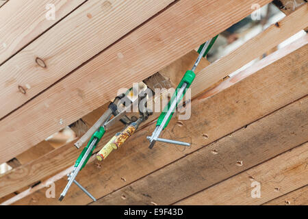 England, Somerset, Bristol, Harbourside, Underfall Yard, Boat Building, Detail of Ships Hull and Ship Builders Tools Stock Photo