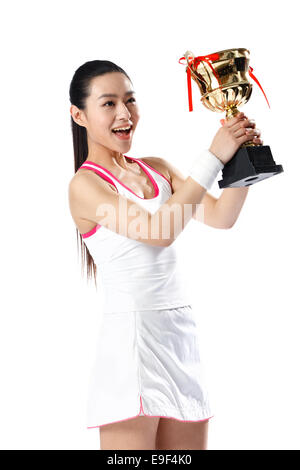 Athlete holding the trophy Stock Photo
