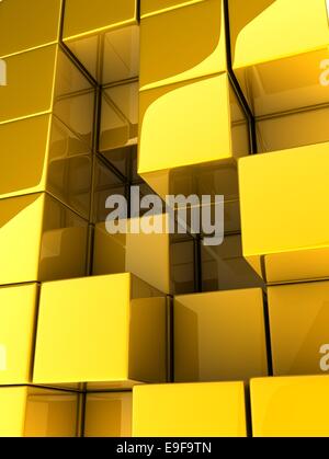 Yellow abstract background composed by 3d golden cubes. Stock Photo