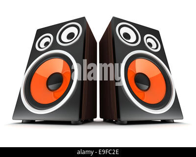 Two wooden speaker on white background (done in 3d) Stock Photo