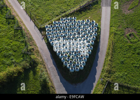 Hay bales shot from an hot-air balloon Stock Photo