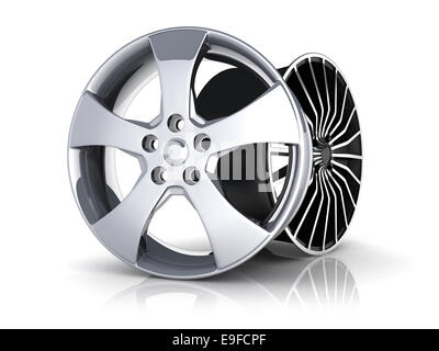 Two Rims car on white background (done in 3d) Stock Photo
