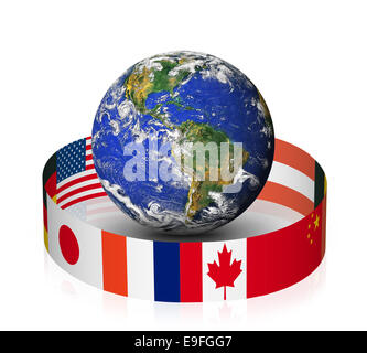 world globe with flags Stock Photo