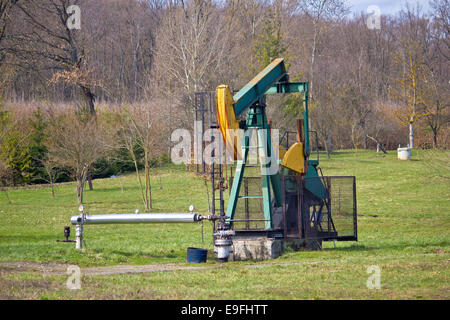 Oil pump in green nature Stock Photo