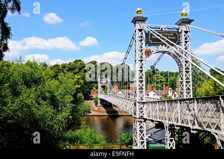 River Dee Suspension Bridge aka Queens Park Suspension bridge along the River Dee, Chester, Cheshire, England, UK, Europe. Stock Photo