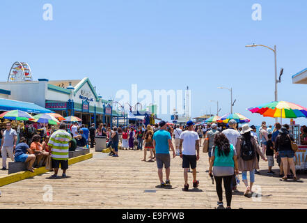 Crowds of people on Santa Monica pier, Los Angeles, California, USA Stock Photo