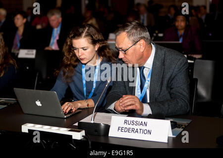 Copenhagen, Denmark. 27th October, 2014. Delegates from Russia at the IPCC opening ceremony in Copenhagen this Monday. Credit:  OJPHOTOS/Alamy Live News Stock Photo