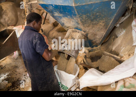 Chicken feed processing factory in Dar es Salaam, Tanzania, East Africa. Stock Photo