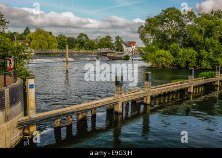 Hambleden Lock  on the river Thames with a weir and  Mill on the Berkshire Buckingham borders Stock Photo