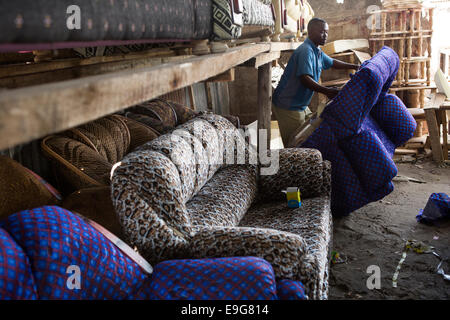 Upholsterer and furniture shop in Dar es Salaam, Tanzania, East Africa. Stock Photo