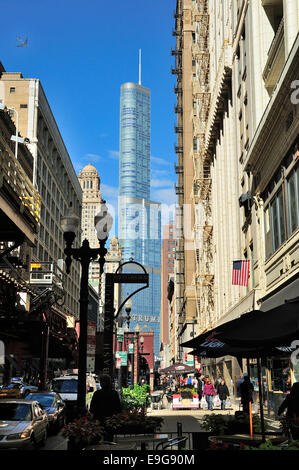 Chicago's Wabash Avenue looking north towards Trump Tower. Stock Photo