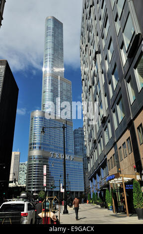 Chicago's Wabash Avenue looking north towards Trump Tower. Stock Photo