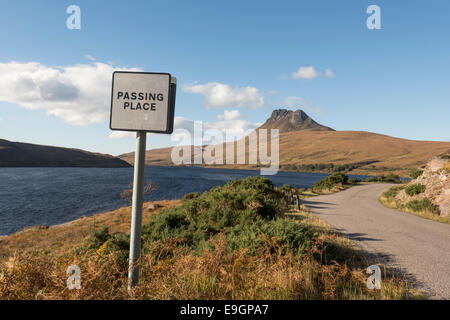 Passing place near Loch Lurgainn and Stac Pollaidh, Coigach, Assynt, NW Scotland Stock Photo