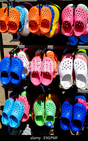 Croc Shoes Display on Store Rack Europe Stock Photo