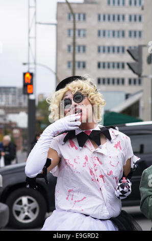 Montreal Zombie Walk. A zombie walk is a public manifestation, where participants walk around dressed as zombies Stock Photo