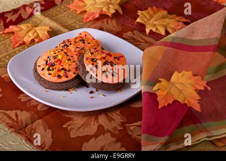 Thanksgiving table, decorative cookies and decoration Stock Photo