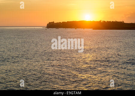 Sunrise over the Mediterranean Sea in Cannes, France Stock Photo