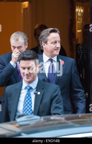 Downing Street, London, UK. 27th October 2014. David Cameron and George Osborne leave Downing Street as the PM is due to answer questions in the House of Commons regarding the recent European Summit. Pictured: David Cameron. Credit:  Lee Thomas/Alamy Live News Stock Photo