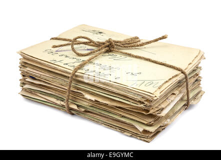 Stack of old letters on white background Stock Photo