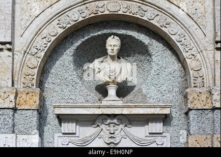 Stone bust on a wall of the Bavarian National Museum, Munich, Upper Bavaria, Bavaria, Germany Stock Photo