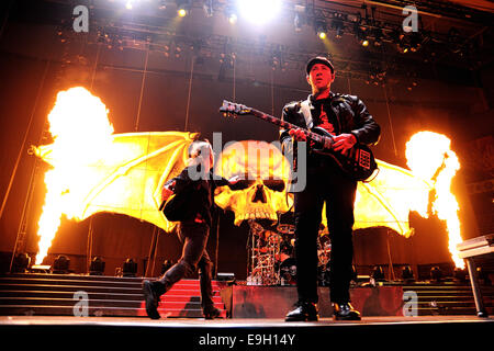 BARCELONA - NOV 25: Avenged Sevenfold, famous heavy metal band, concert at Olimpic de Badalona. Stock Photo