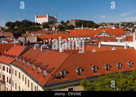 View over the roofs of the old town, behind Bratislava Castle, Bratislava, Slovakia Stock Photo