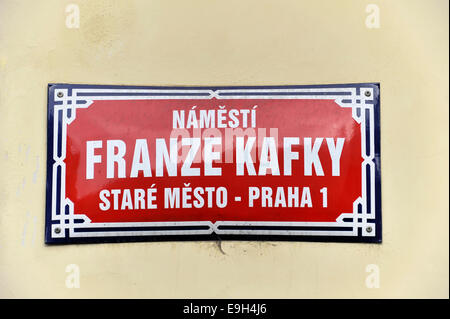 Street sign Franze Kafky, Franz Kafka Square, Prague, Czech Republic Stock Photo