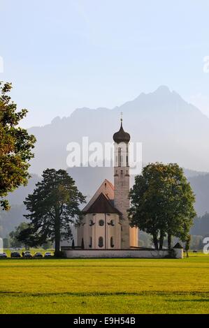 Baroque Church of St. Coloman in front of the Tannheim Mountains ...