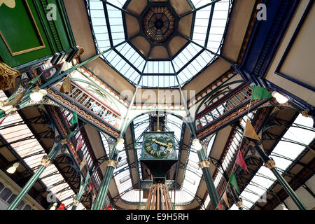 The Centenary Clock, ceiling construction of the Leeds Kirkgate Markets, Leeds, West Yorkshire, England, United Kingdom Stock Photo