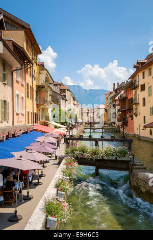 Street cafes in Annecy, France, Haute-Savoie, Europe Stock Photo