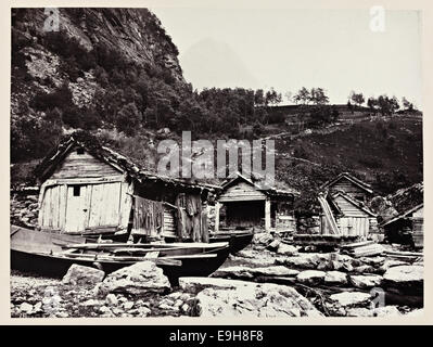 s. 48 Geiranger - Boat Houses ['Cruise of the 'Nereid' 1869'] Stock Photo