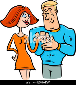 Cartoon Illustration of Funny Couple in Love Stock Photo